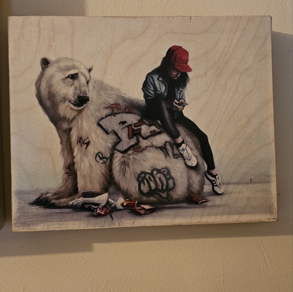 Urban Art Print with Polar Bear and Person in Red Hat